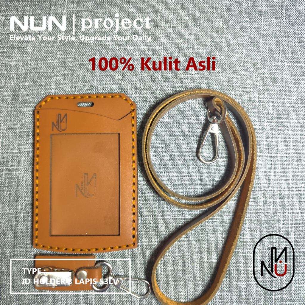 NUN PROJECT - ID Card Holder & Lanyard 3 Layer Kulit Asli - Free Custom Design & Grafir (Nama, Logo,