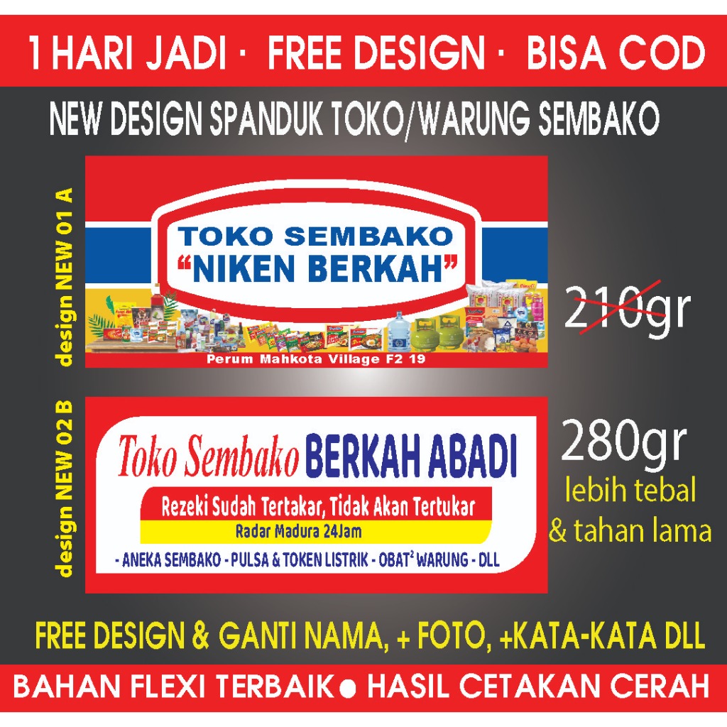 SPANDUK TOKO SEMBAKO BANNER  WARUNG SEMBAKO