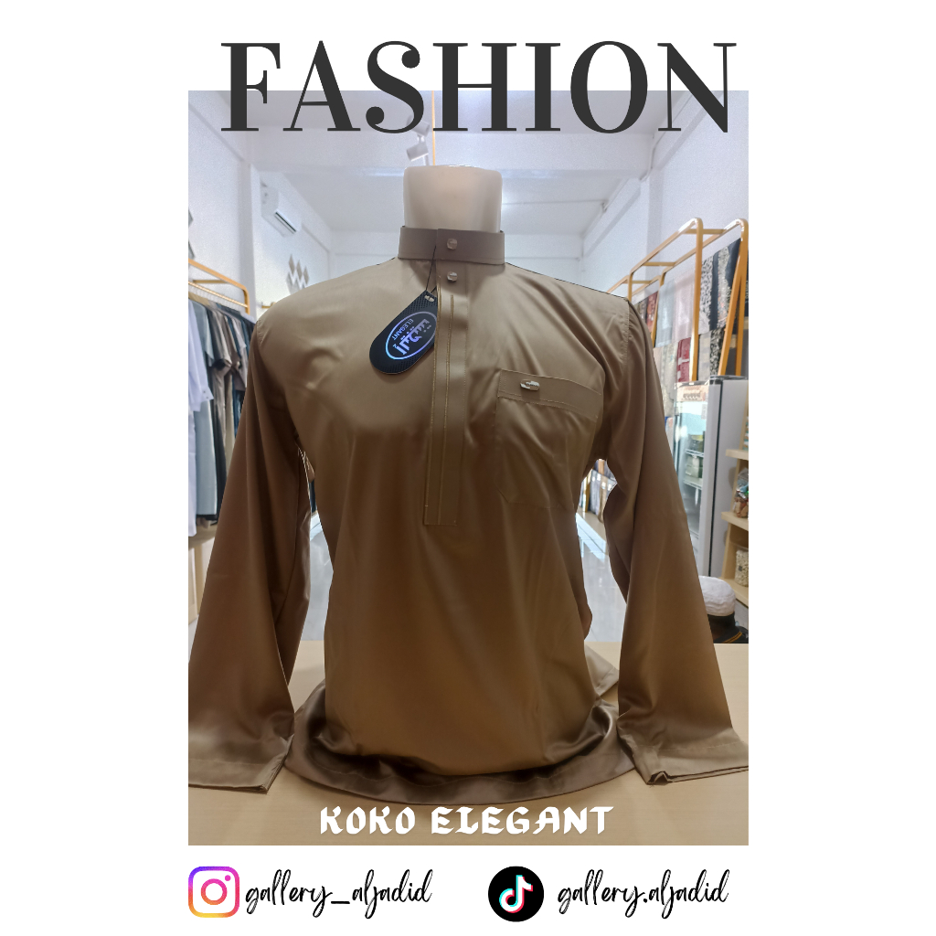 Koko Elegant Pria Lengan Panjang Kerah Shanghai Resleting Depan Rapi