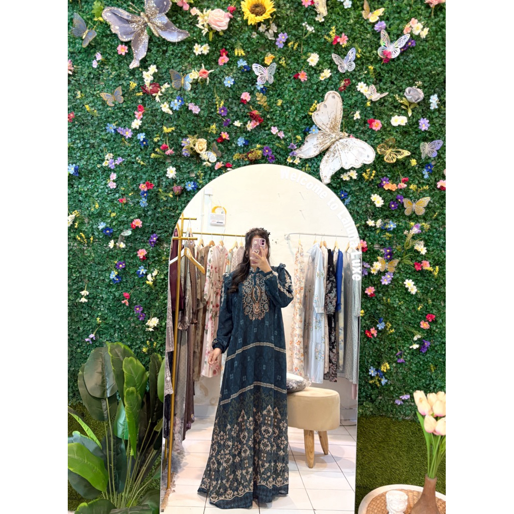 Gamis Wanita Motif Sultan Emerald Blue Premium | Baju Muslim Elegan Kekinian