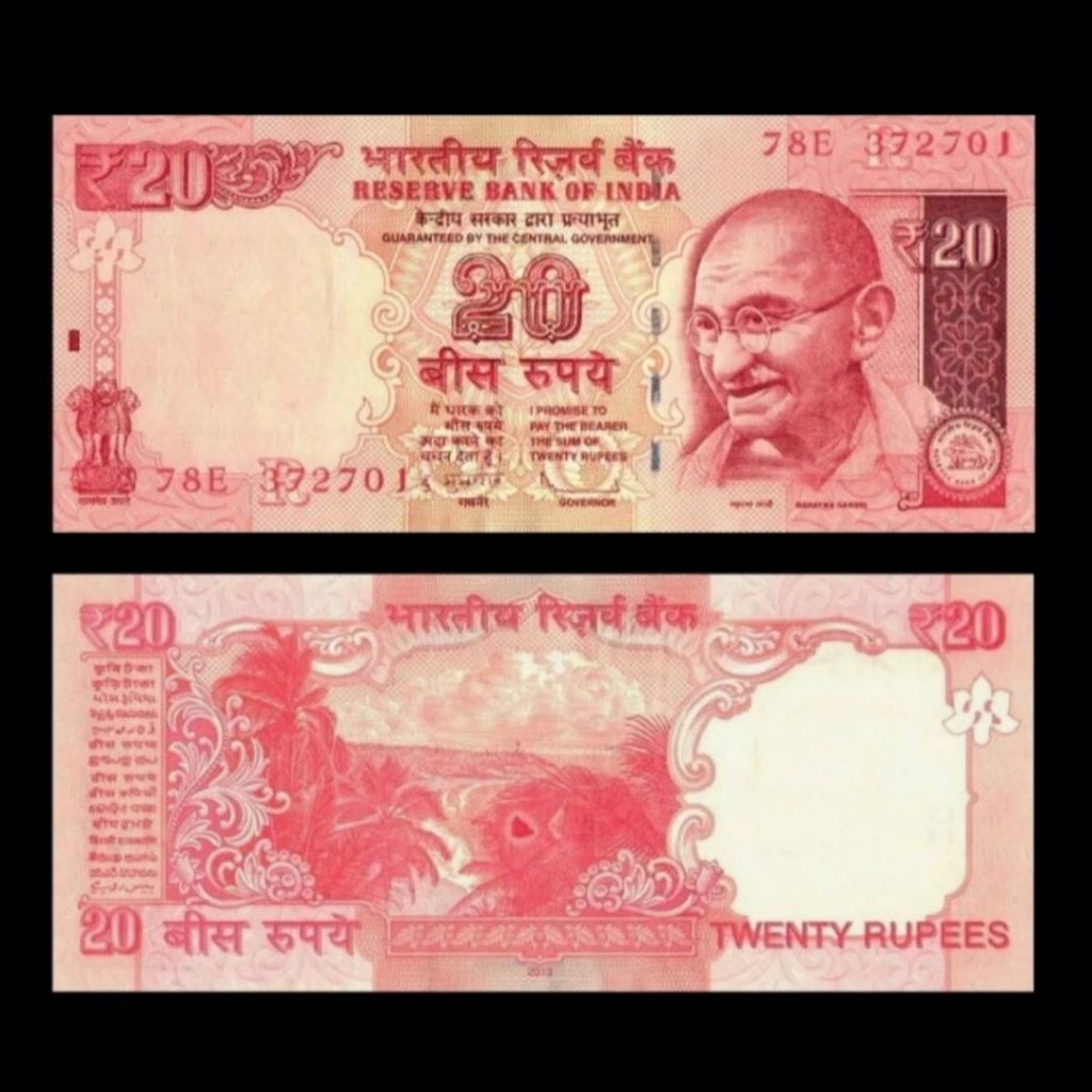 UANG ASING INDIA 20 RUPEE 2013 UNC GRESS MAHATMA GANDHI