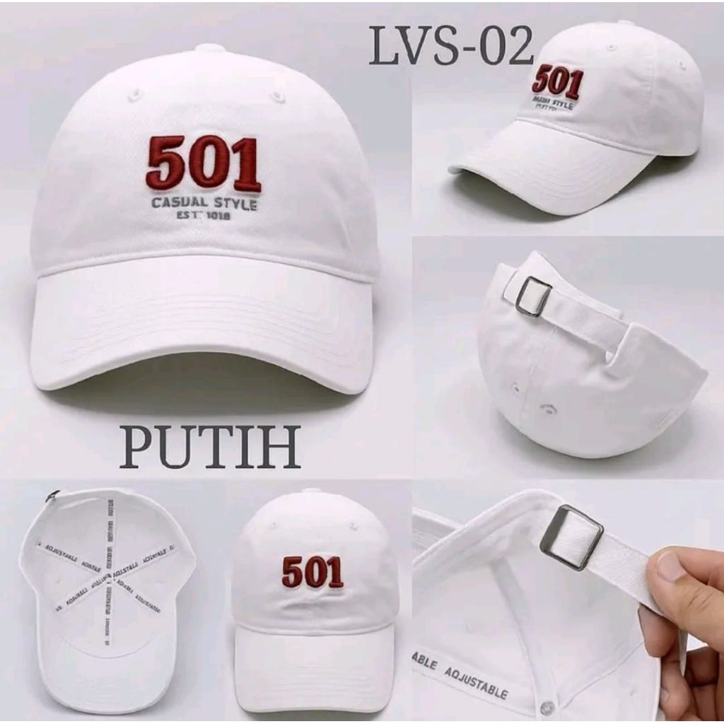 Topi Baseball 501 LVS Bordir Pria Wanita - Putih Casual