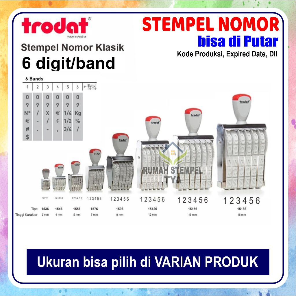 Stempel Nomor 6 DIGIT Trodat Klasik Berkualitas (ANGKA & SIMBOL  DIPUTAR)Expired Date, Kode Produksi