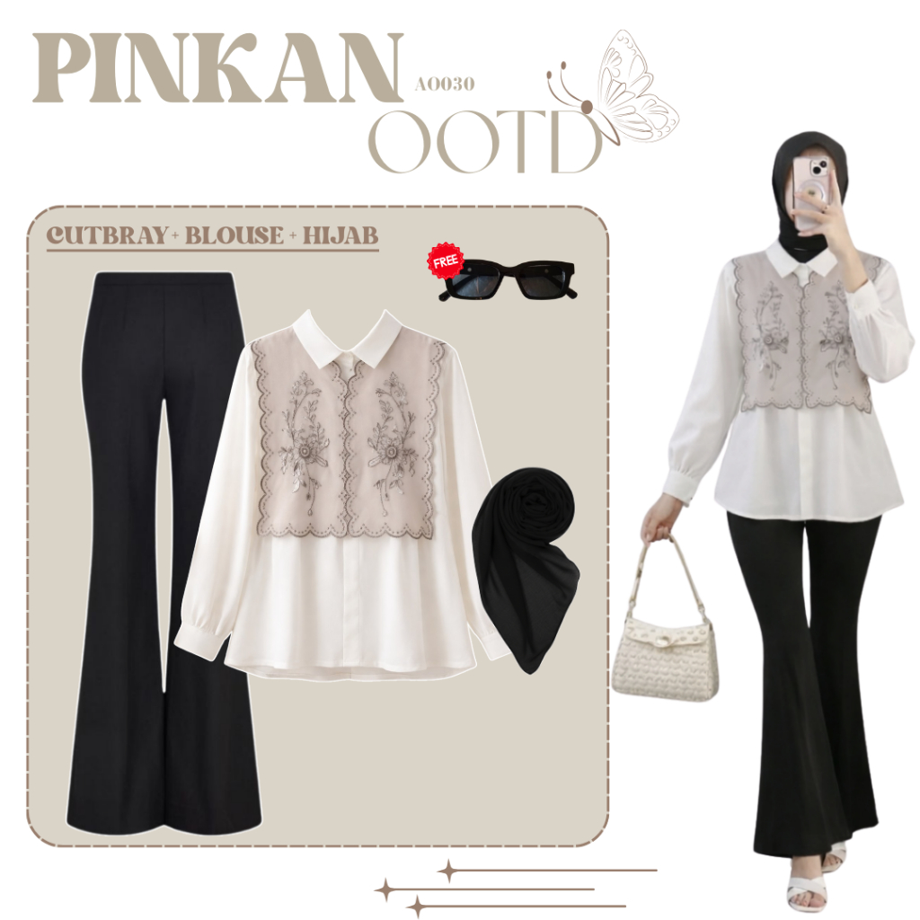 Pinkan Blouse Outfit Remaja ( Celana Cutbray, Baju, Hijab ) Setelan OOTD Wanita Kekinian - AO031