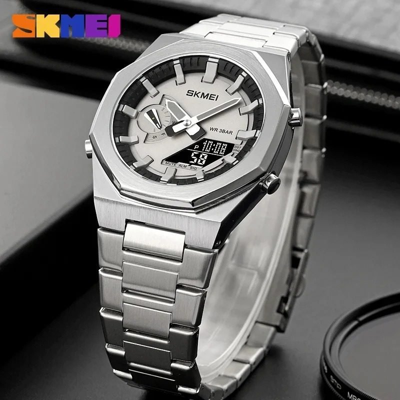 Jam Tangan Double Time Pria SKMEI Original SK1816 / SK 1816 Rantai Stainless Water Resist