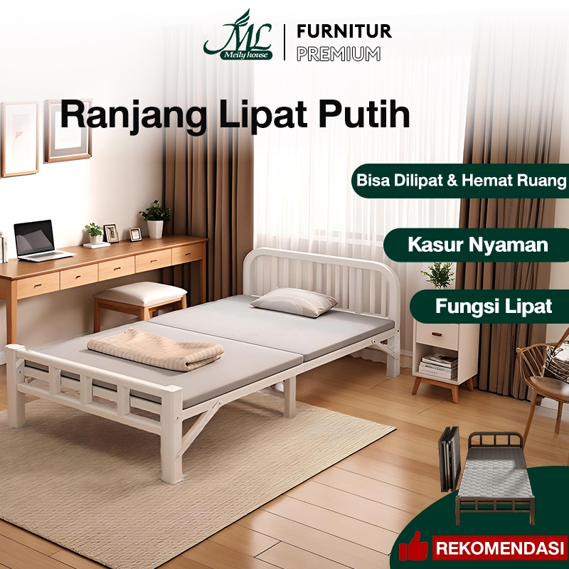 Ranjang Lipat Putih Ranjang Besi Lipat Portable Tempat Tidur Lipat Dipan Tempat Tidur Dipan Lipat