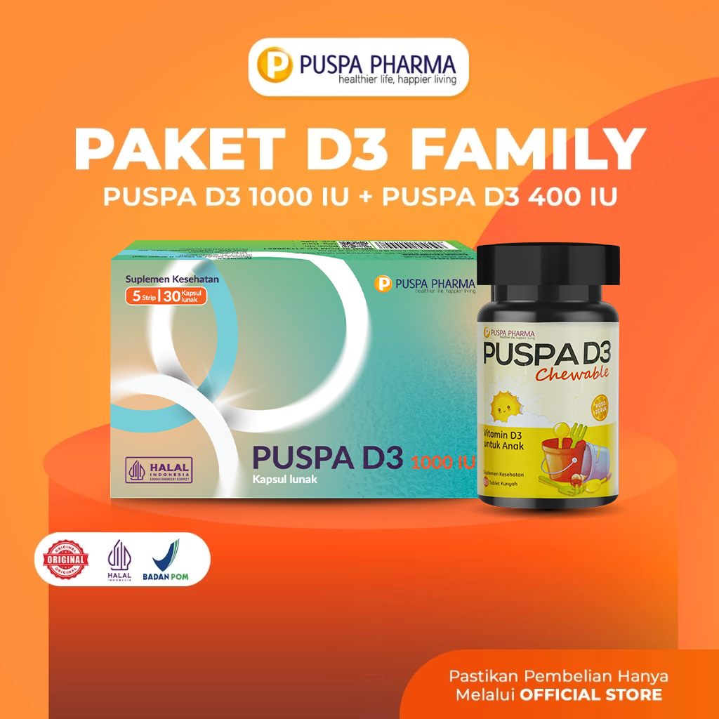 Paket Vitamin D3 Family - Isi Paket @ 1 Btl - Vitamin D3 untuk menjaga daya tahan tubuh