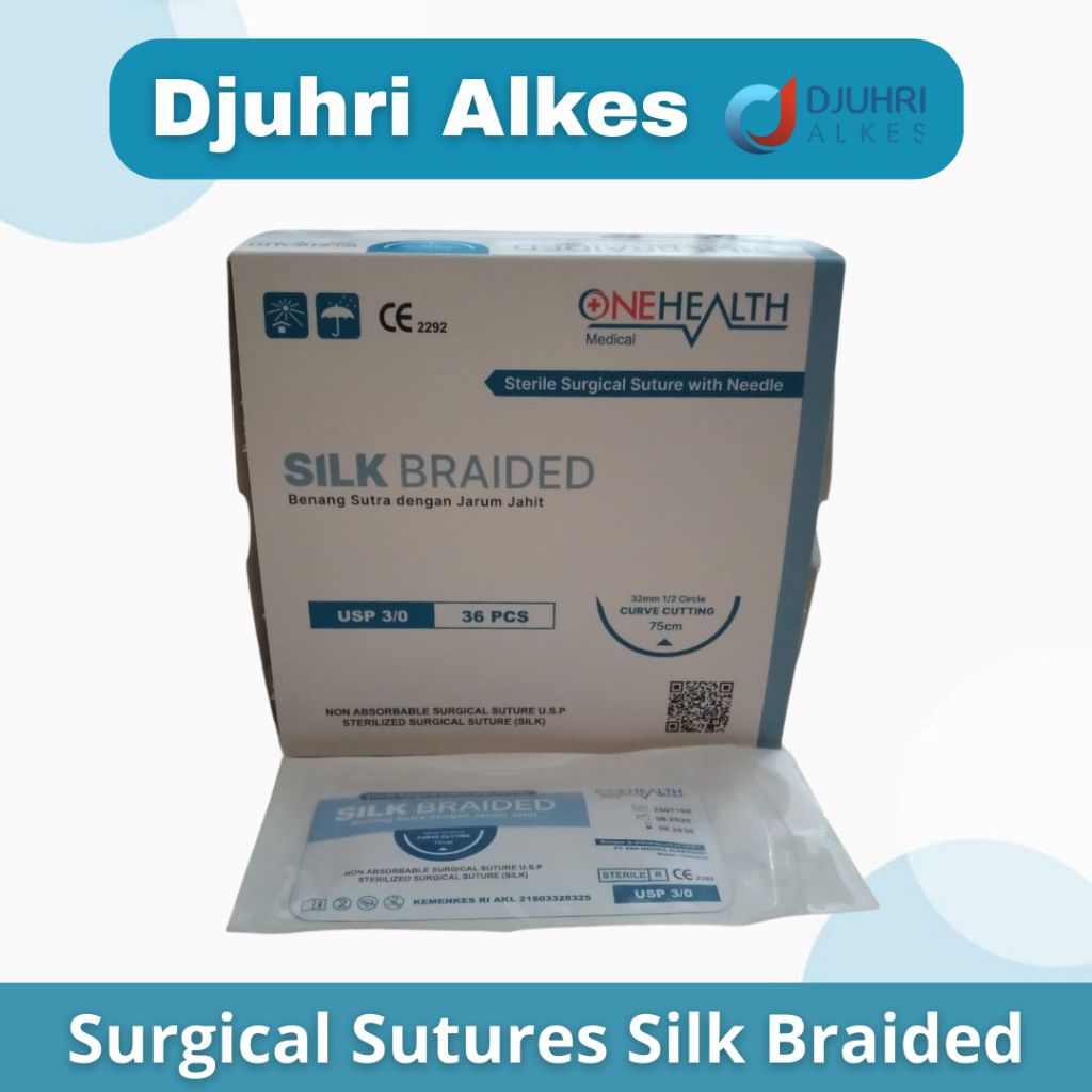 Onehealth / Sterile Surgical Suture With Needle Silk Braided / Benang Jahit Catgut Silk + Jarum 3/0