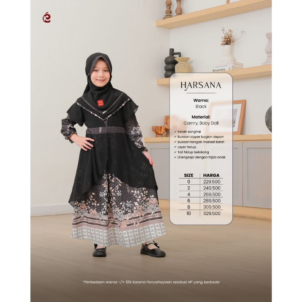 KEKE GAMIS ANAK HARSANA / GAMIS ANAK KEKE SET HIJAB / GAMIS ANAK KEKE HARSANA BLACK