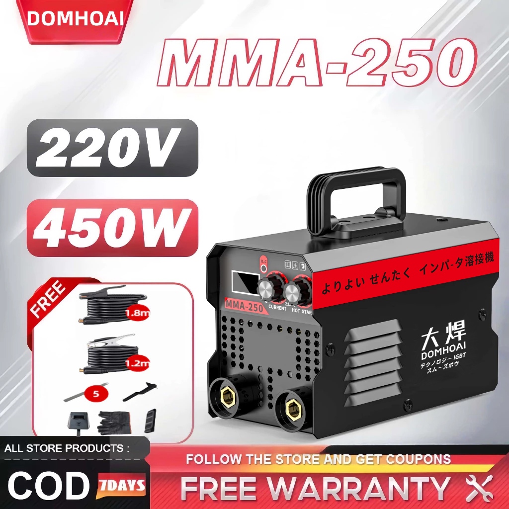 [BISA COD] DOMHOAI Mesin Las MMA-250 Inverter Las Listrik 450 Watt IGBT Logam Portabel Mesin trafo l