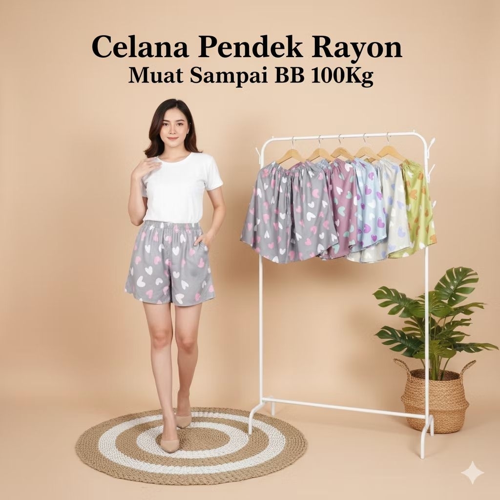 Celana Pendek Wanita Super Jumbo / Celana Pendek Selutut Motif Bahan Rayon