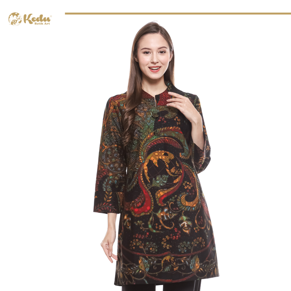 Kedu Batik – Tunik Batik Wanita Katun AZZURA Hitam Tunik Wanita Formal