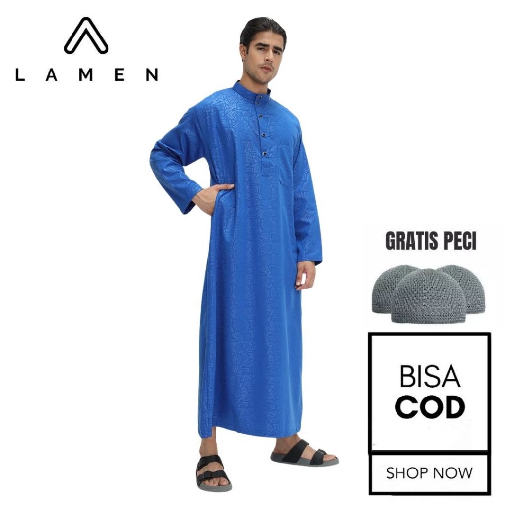 Gamis Pria Muslim Lengan Panjang Motif Embos Jubah Cowok Slimfit Dewasa Premium