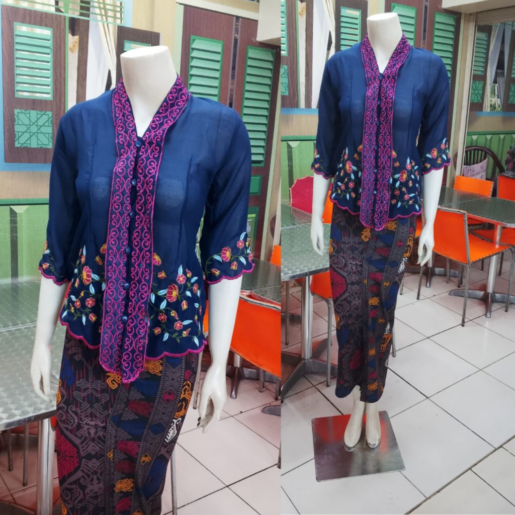 Setelan Kebaya Encim Bali Modern Bordir Lengan 7/8