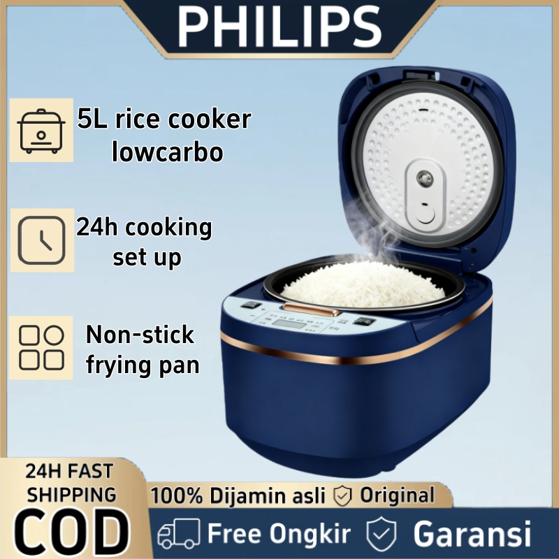 PHILIPS 5L Rice Cooker Sehat Multifungsi low carbo Kapasitas Besar hemat listrik Free Steamer