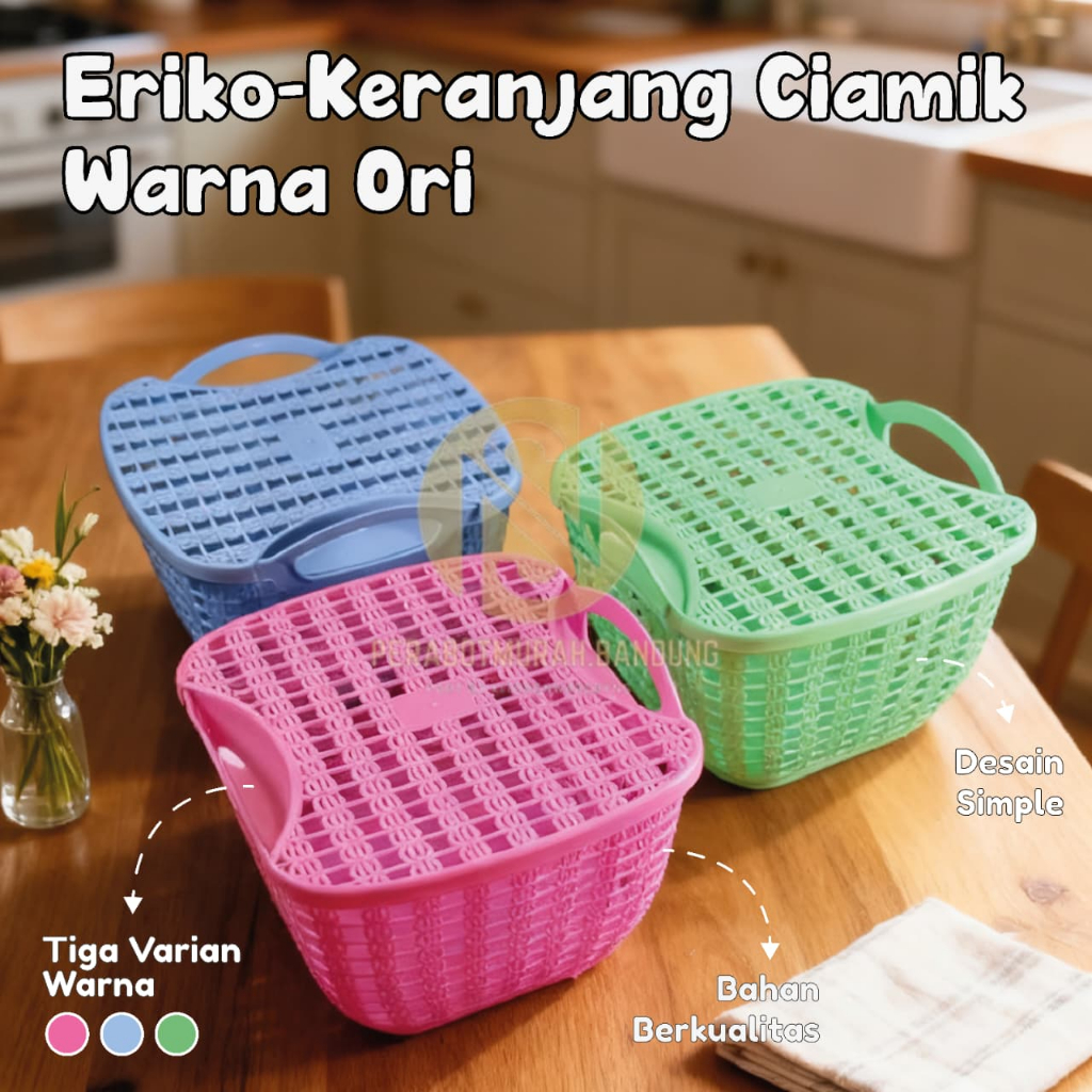 Eriko-Keranjang Ciamik Warna Ori/Keranjang tutup segi serbaguna motif rotan