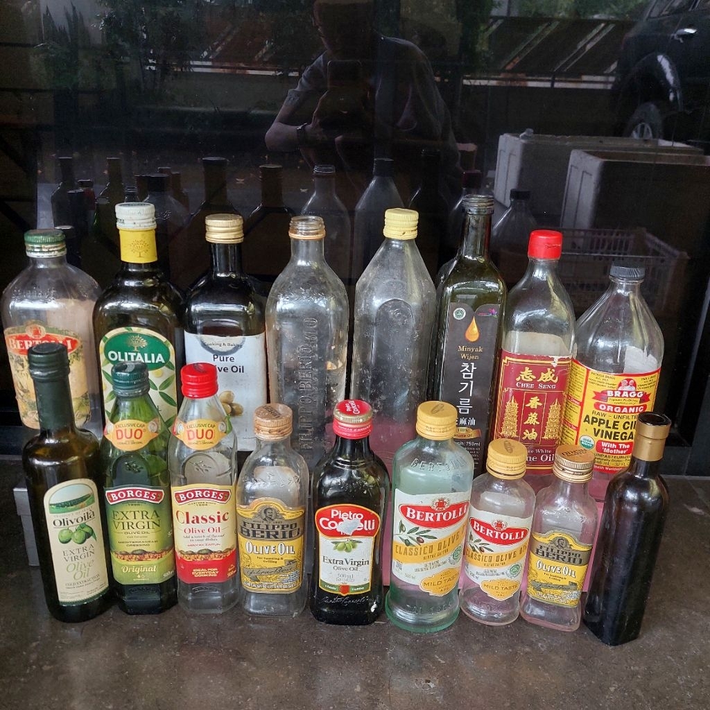 BOTOL MINYAK KACA BEKAS OLIVE OIL APEL CIDER BRAGG 500ml 750ml 1L KACA TEBAL