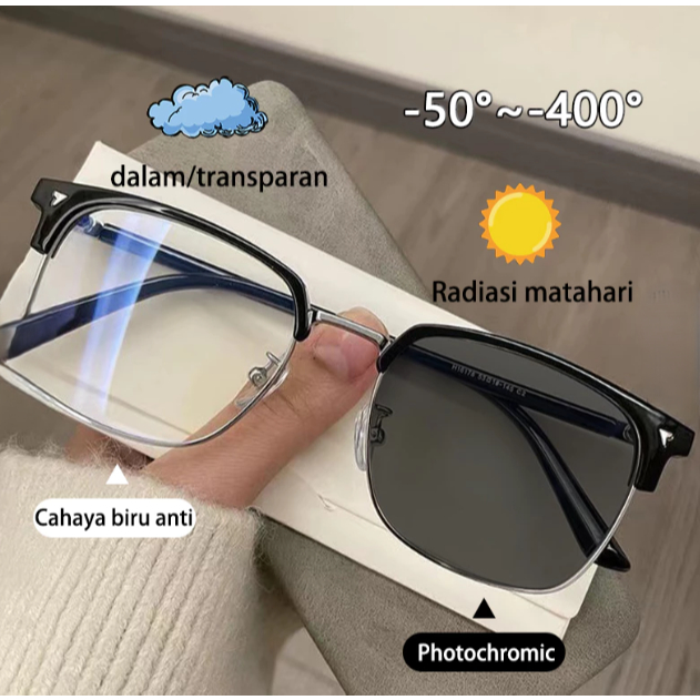 Kacamata Photochromic Anti Radiasi Bagi Laki-Laki Dan Perempuan Setengah Bingkai Rektangular