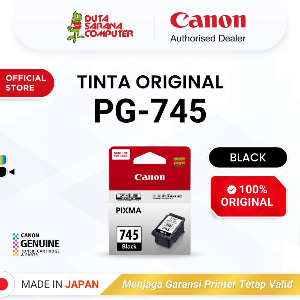 100% ORIGINAL Tinta Canon PG 745 Black - Tinta Canon MG2570s TS207 TS307 TS707 TR4670s - Tinta Asli