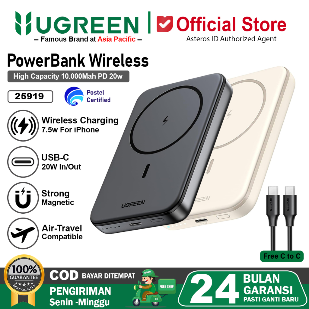 UGREEN Magnetic Power Bank Magsafe Wireless PD Fast Charging 20w 10.000mAh