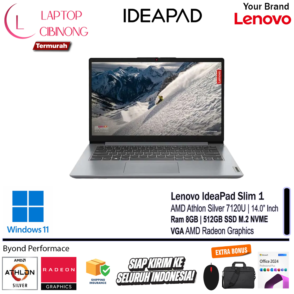 Lenovo Laptop ideapad Slim 1 AMD Athlon Silver 7120U Windows 11 Home Cloud Grey