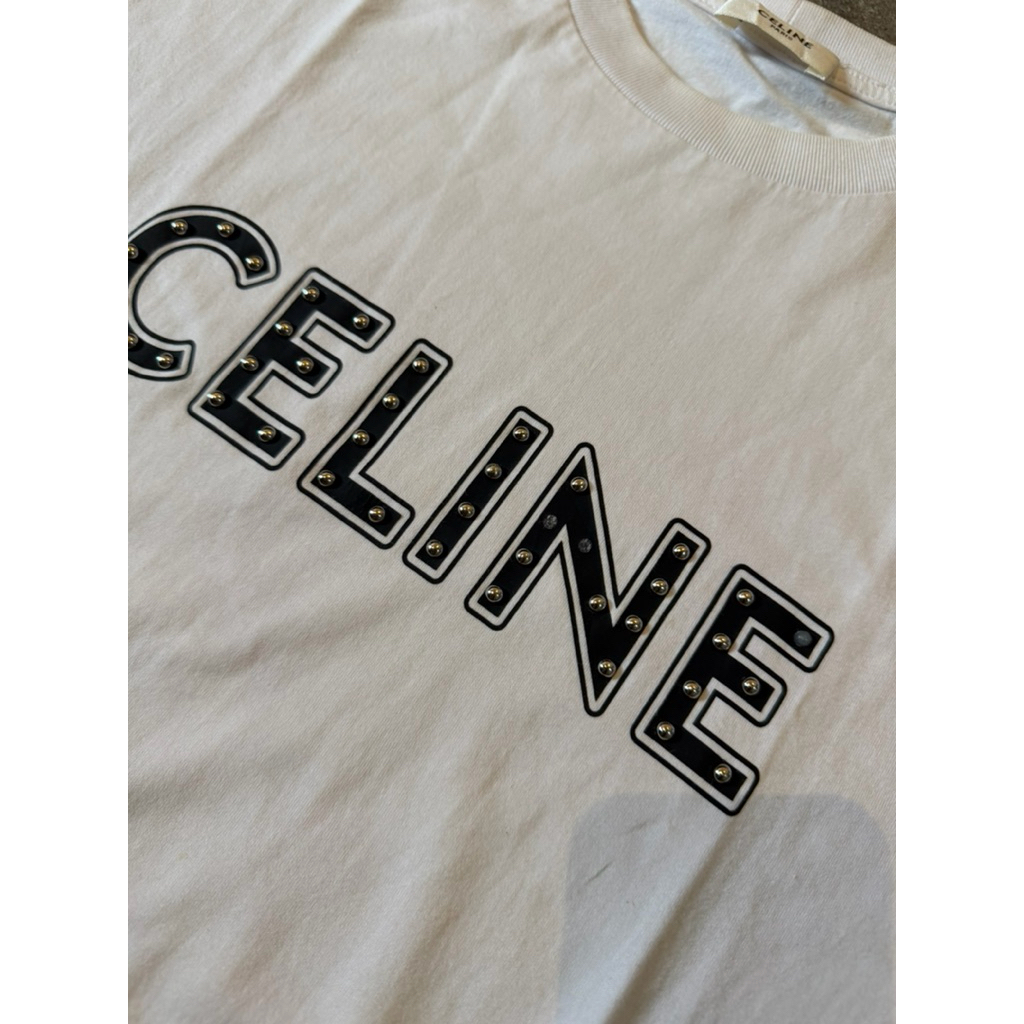 Kaos celine studded rhinestone white shirt