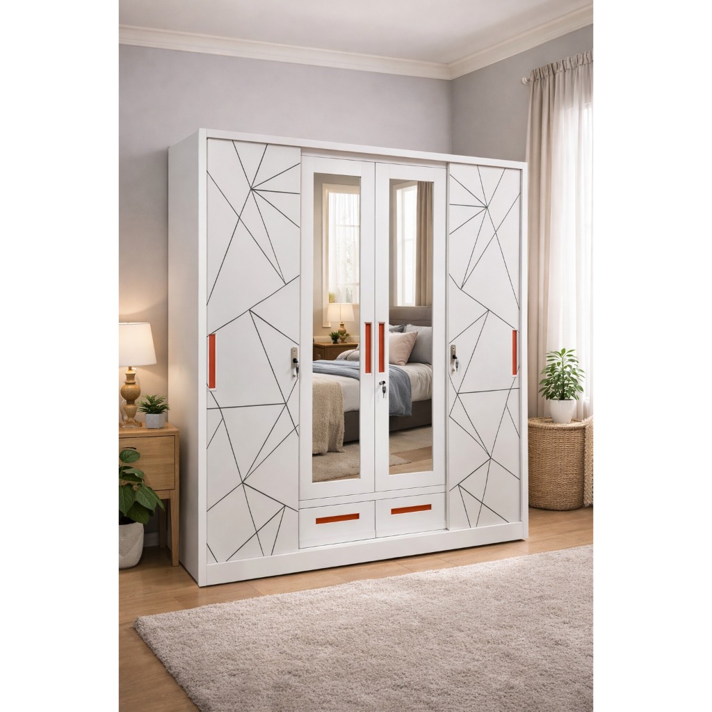 FURNITURE PONTIANAK DISTRIBUTOR - LEMARI PAKAIAN BESI 4 PINTU