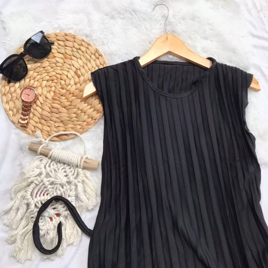 (COD) MIDI DRESS PLAIN PLISKET SIZE JUMBO / TUNIK PLISKET / MIDI DRESS JUMBO/DRESS WANITA