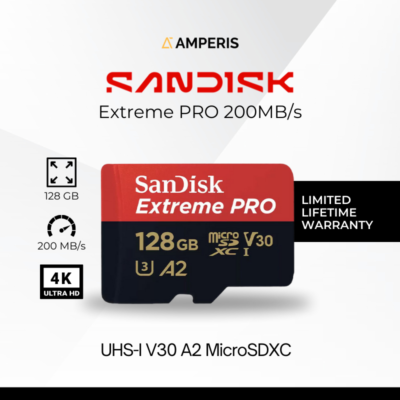 SANDISK Extreme PRO MicroSDXC 128GB 200MB/s UHS-1 C10 U3 V30 A2 4K for Drone Camera CCTV Smartphone