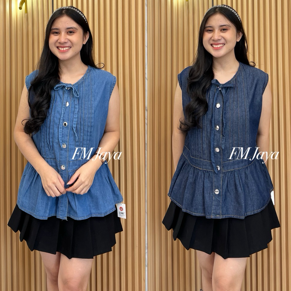 ATASAN VEST JEANS WANITA 077 || TOP BLOUSE VEST PREMIUM || JEANS DENIM ROMPI WANITA || OUTER JEANS F