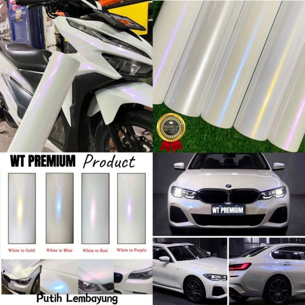 Skotlet putih lembayung biru pink gold ungu stiker putih mutiara untuk body motor atau mobil