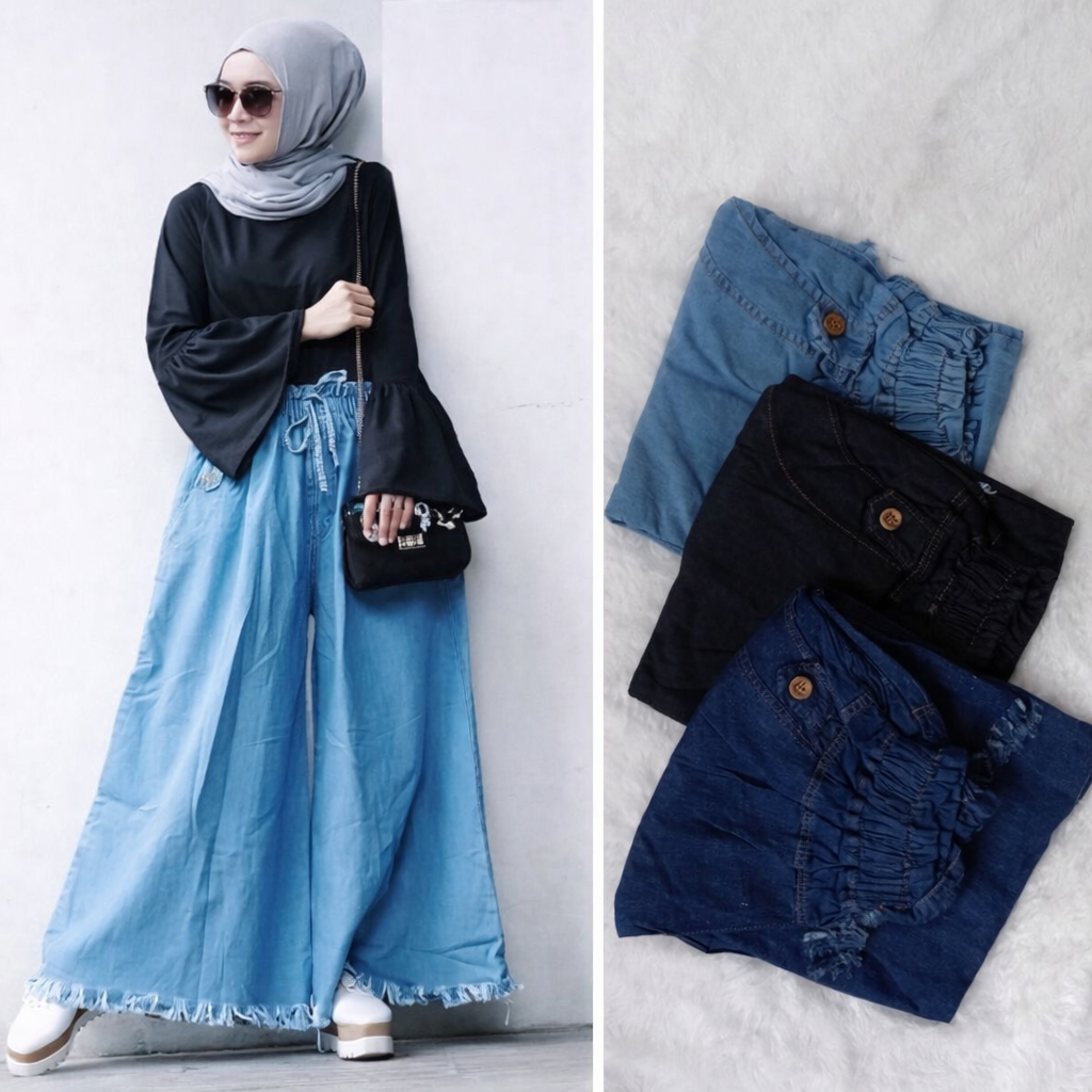 metro celana kulot wanita payung jeans wash basic netro mutia premium murah big size jumbo