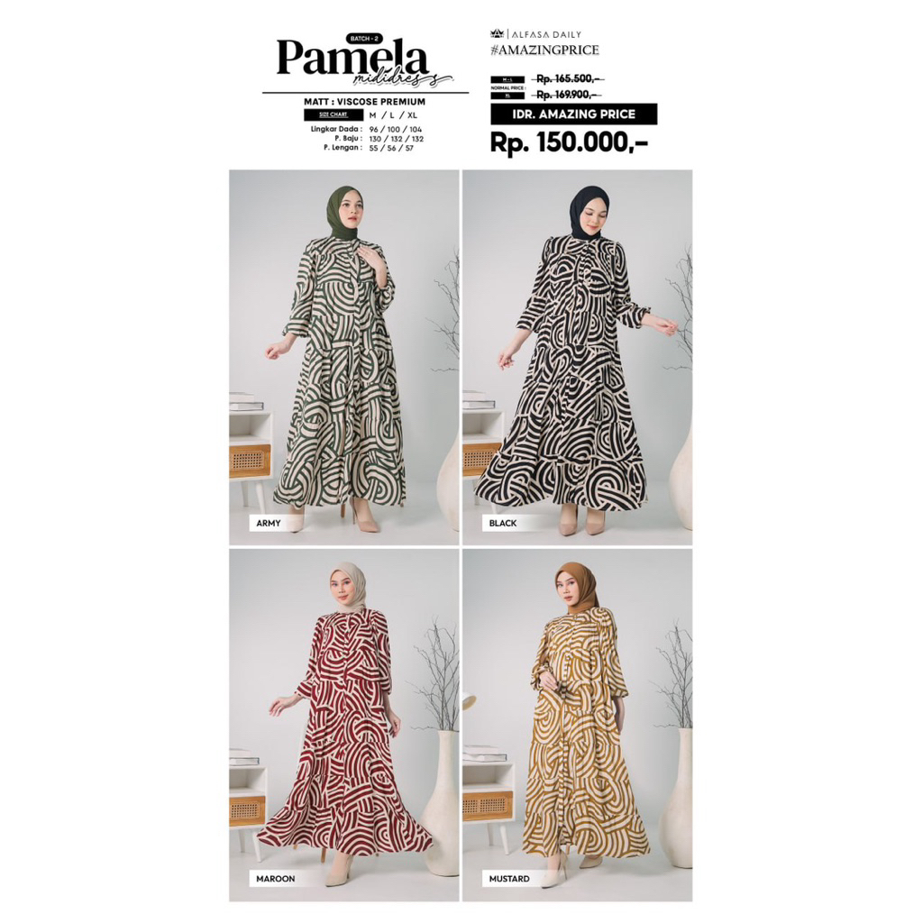 Alfasa Daily - Dress / Midi Dress / Gamis / Pamela Midi Dress Alfasa Daily