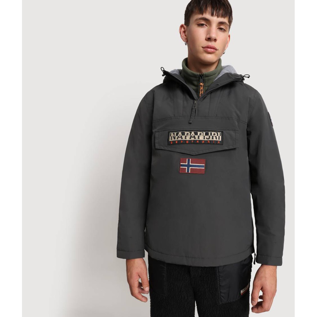 Napapijri Rainforest Winter Anorak Hooded Jacket Dark Grey Solid