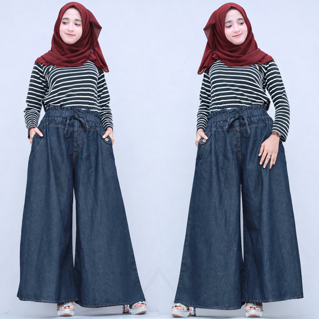 METRO supreme kulot jeans lebar hitam navy biru | grosir baju mode