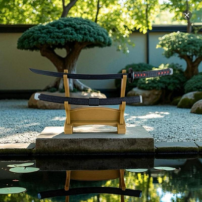 Miniatur Pedang Nichirin Tanjiro Kamado – Katana Hitam dengan Stand Pajangan