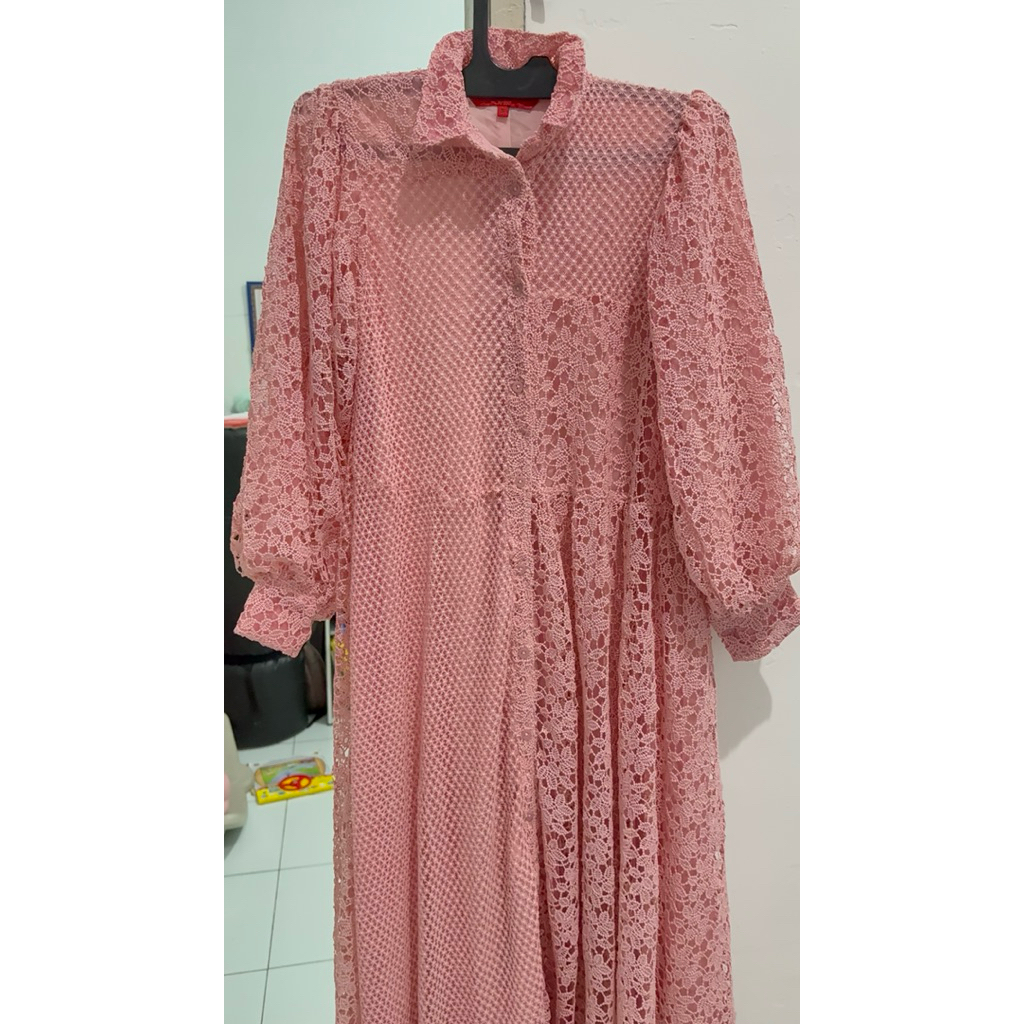 Ready lagi Preloved BENANG JARUM Art Nouveau Series Plated Maxi Dress - Benang Jarum Dress Gamis Blu