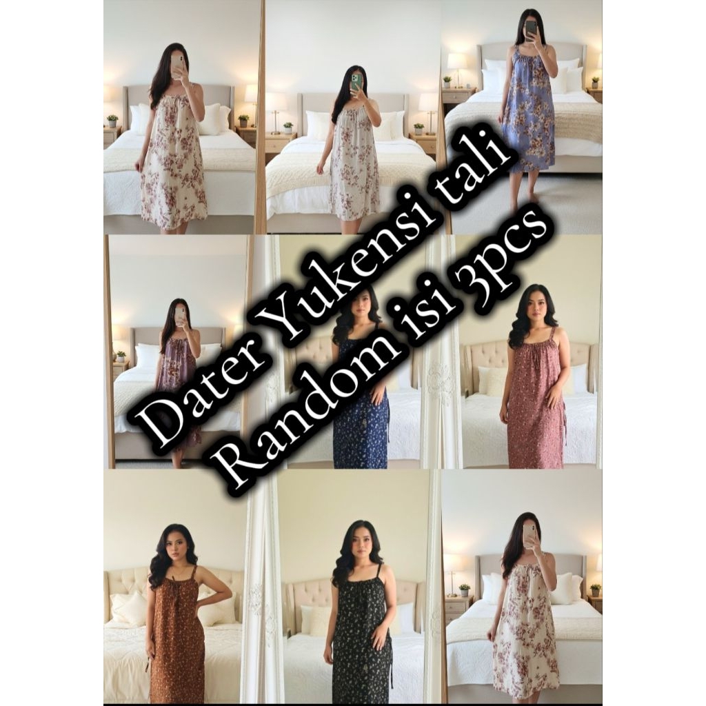 PAKET USAHA DASTER/daster yukensi tali/daster ruffle viral /daster kerut dada 3pcs RANDOM