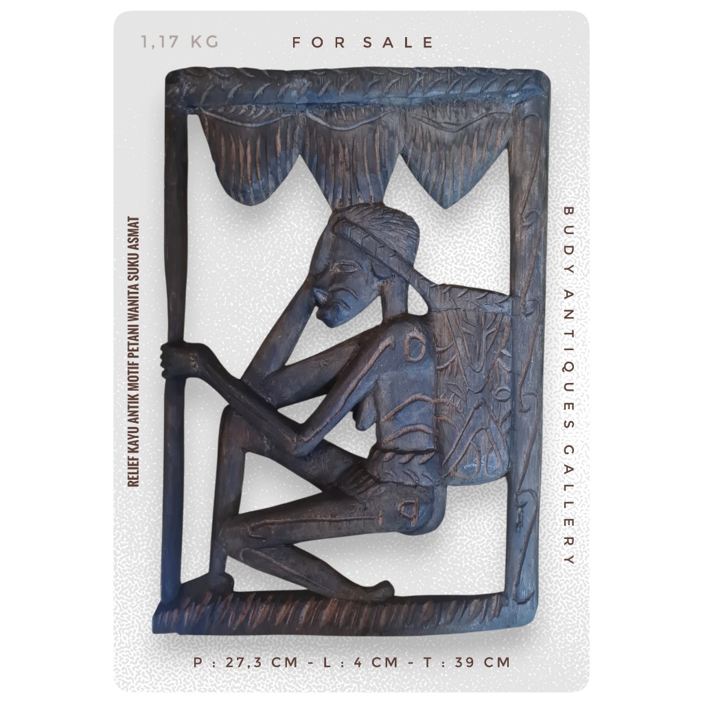 Relief Kayu Antik Figur Wanita Petani Asmat