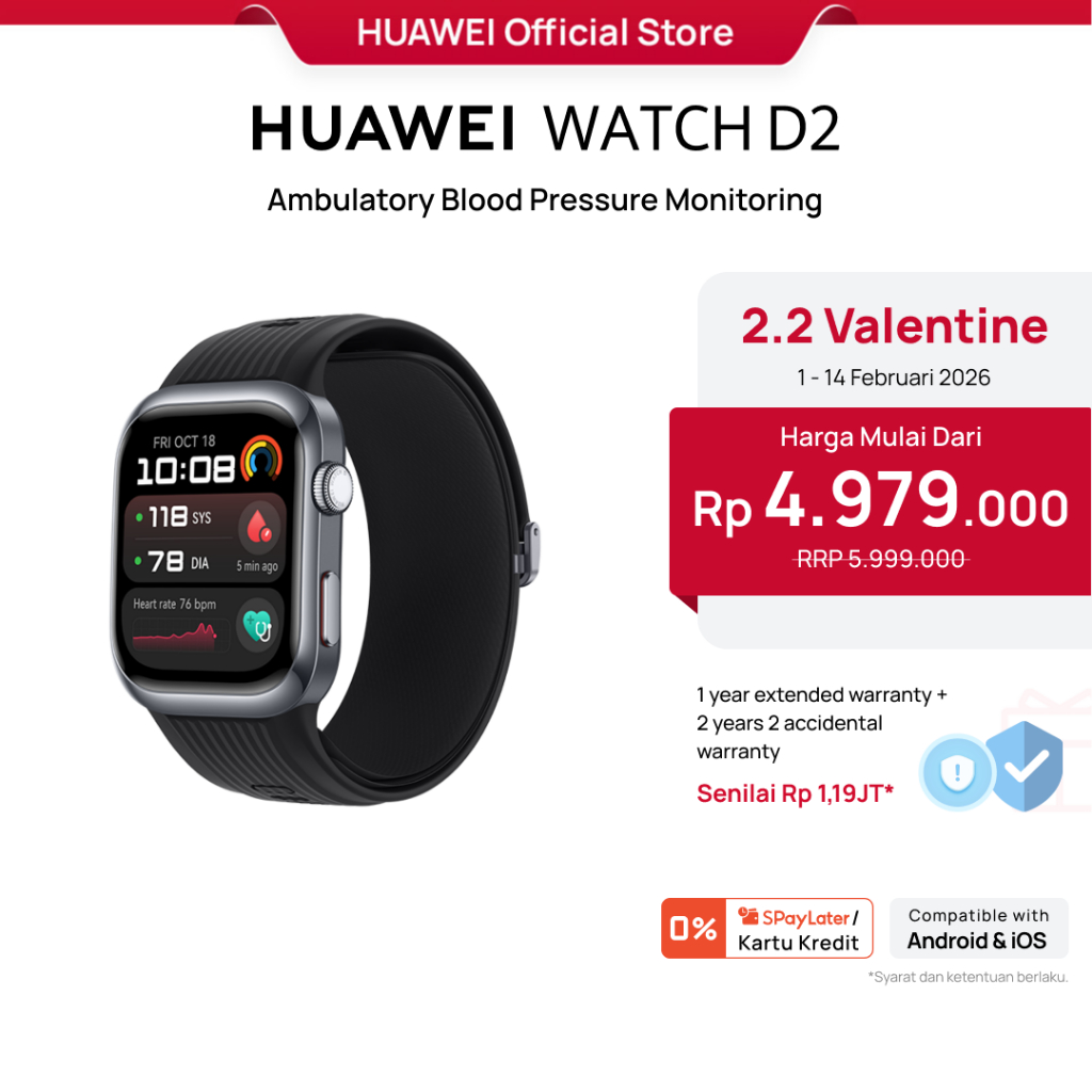 HUAWEI WATCH D2 Smartwatch | 24-hour Ambulatory Blood Pressure Monitoring | Light and Slim Design | 