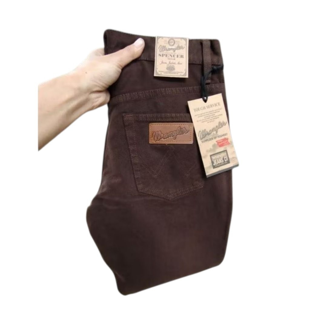 Celana Jeans Wrangler Standar pria Warna Coklat Reguler Denim