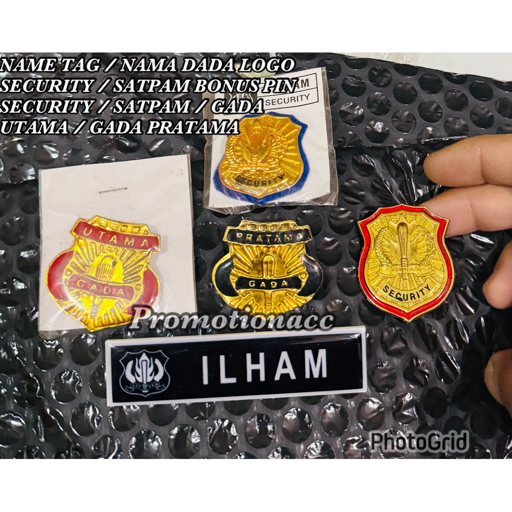Name Tag / Papan Nama Dada Security Custom Nama Bonus Pin Security / Satpam / Gada