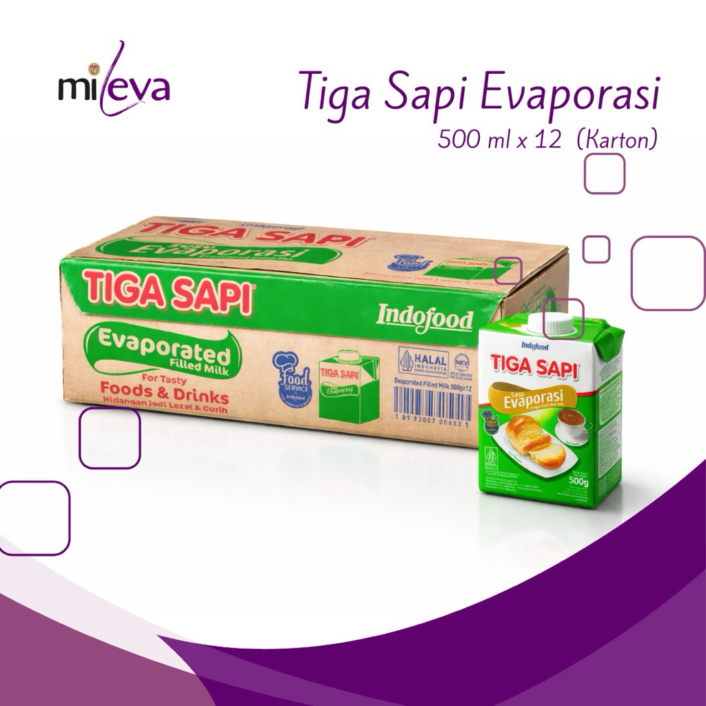 Susu Evaporasi Tiga Sapi 500ml x 12 / 1 dus