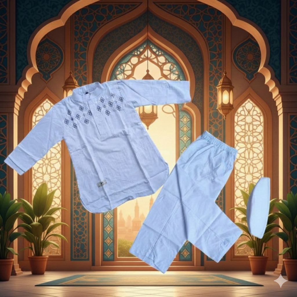 Koko putih anak laki laki plus peci /Koko Pakistan /baju Koko manasik haji Paud TK madrasah