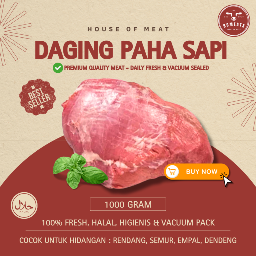 Homeats - Daging Paha Sapi 1kg Lokal Segar Premium | Halal, Higienis, Vacuum Pack