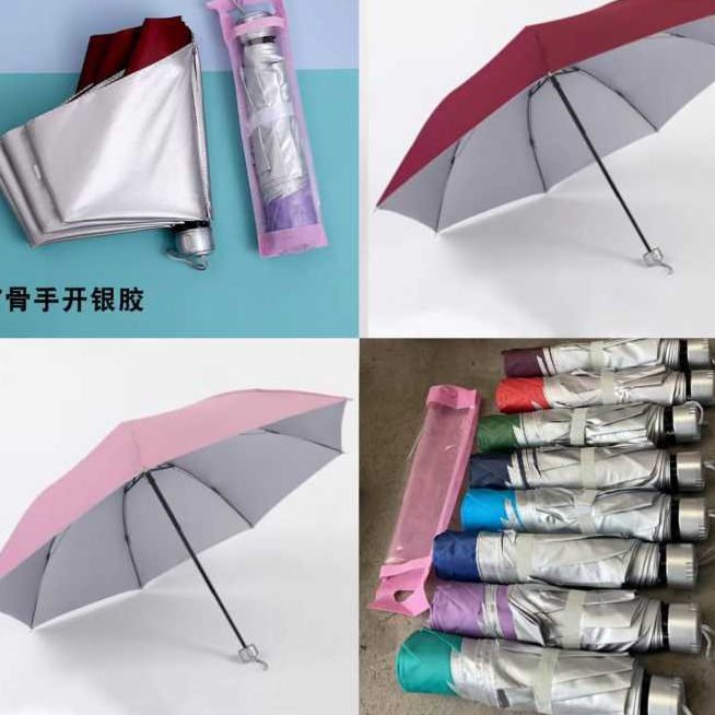 Payung Lipat Polos Lapis Silver Anti Uv