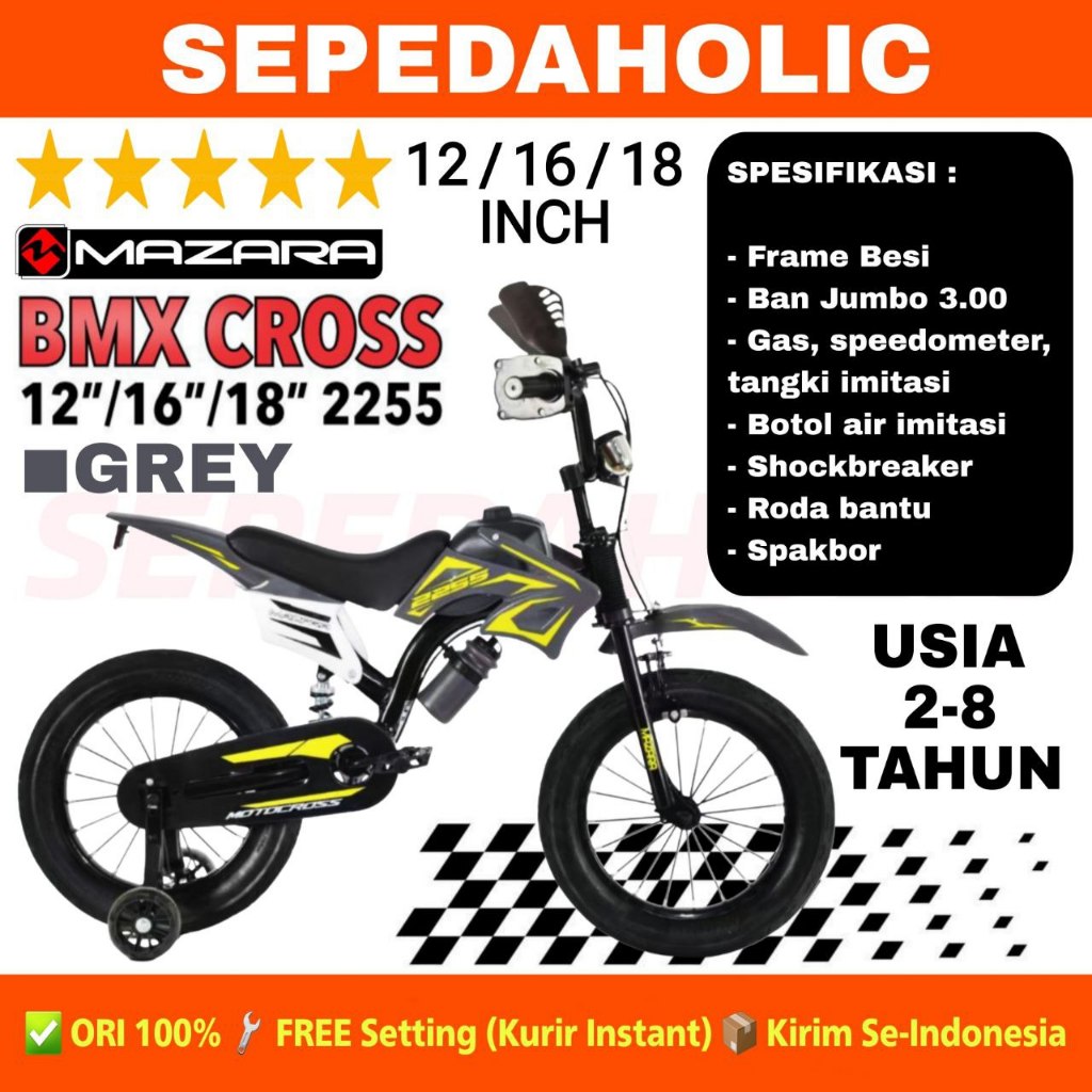 Sepeda Anak Laki BMX MAZARA 2255 2233 Motor Cross Ukuran 12 16 18 inch Usia 2-8 Tahun