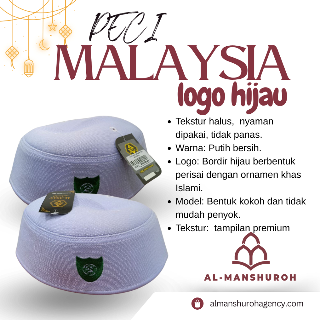 PECI LAMBANG MALAYSIA LOKAL PUTIH - PECI KOPIAH HAJI UMROH TERBAIK