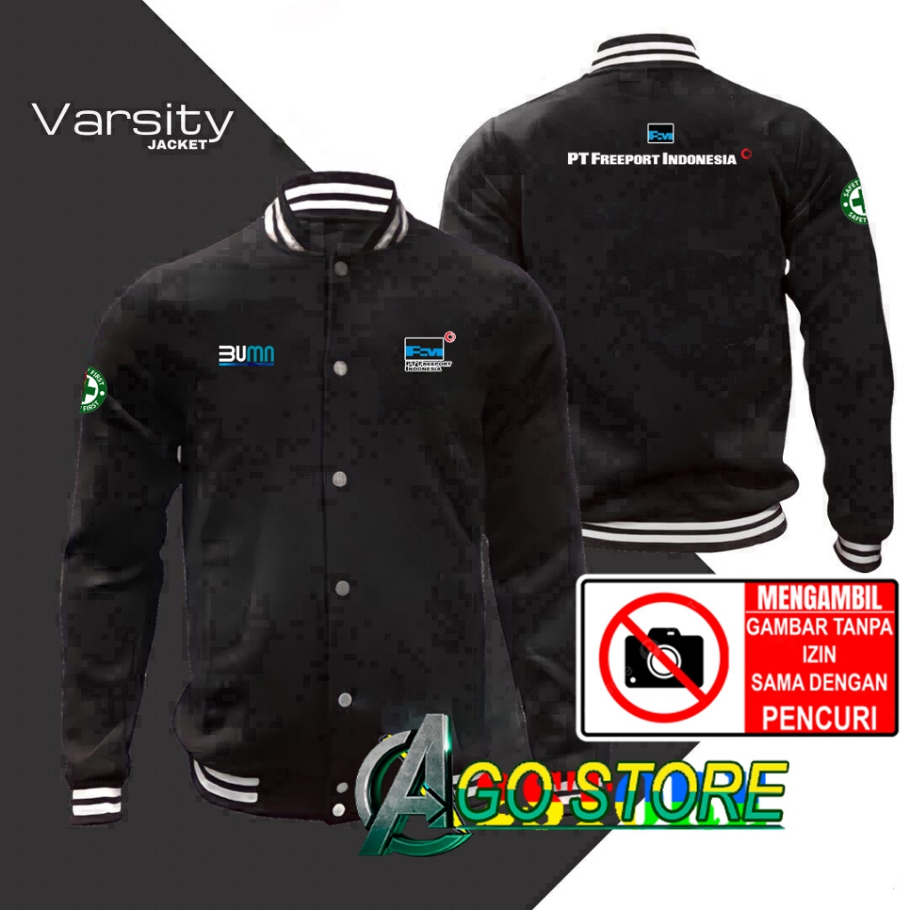 Jaket Varsity - Model Jaket Baseball PT FREEPORT INDONESIA SABLON DIGITAL DTF AGOSTORE