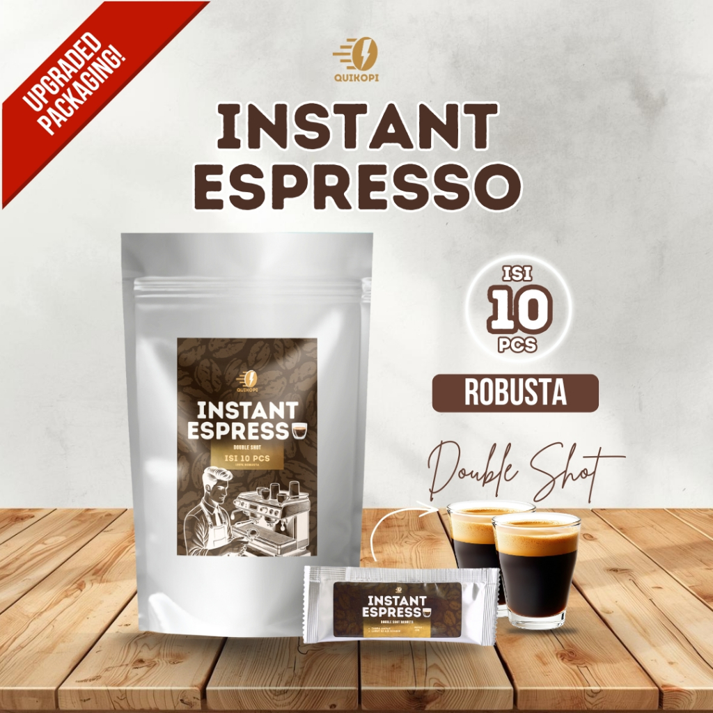 QUIKOPI Espresso Instant Robusta – 10 Sachet, Bubuk Kopi Instan Premium Tanpa Ampas Double Shot 4 gr